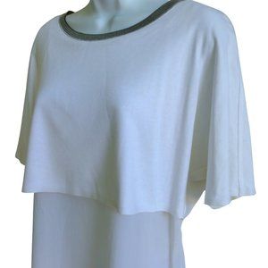 Sandro Paris Ivory Crop Knit Sweater Top Layer Over Silk Tank Curved Hem S